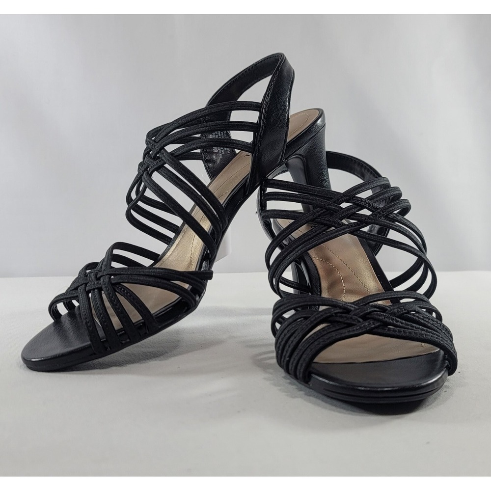 East 5th - EF NIKO Black High‎ Heel Sandals Slide Up Heel Strap New In Box